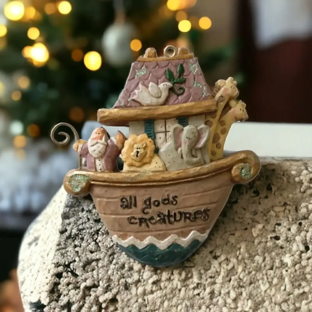 Vintage Noahs Ark Resin Christmas‎ Ornament All Gods Creatures Religious Decor
